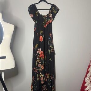 Bailey Blue Black Maxi Dress with Floral Design
